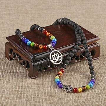 Jovivi 108 Mala Beads Chakra Bracelets Healing Crystal Necklace 6mm Lava Rock Stone Essential Oils Diffuser Bracelet 7 Chakras Bracelets Yoga Meditation for Stress Relief