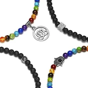 Jovivi 108 Mala Beads Chakra Bracelets Healing Crystal Necklace 6mm Lava Rock Stone Essential Oils Diffuser Bracelet 7 Chakras Bracelets Yoga Meditation for Stress Relief