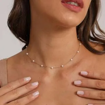 FUNIO Layered Initial Necklaces for Women, Gold Pearl Choker Necklaces for Women Dainty Letter A Pendant Necklace Tiny Personalized Initial Necklaces Jewelry Jewelry Gifts