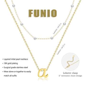 FUNIO Layered Initial Necklaces for Women, Gold Pearl Choker Necklaces for Women Dainty Letter A Pendant Necklace Tiny Personalized Initial Necklaces Jewelry Jewelry Gifts