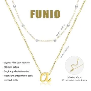 FUNIO Layered Initial Necklaces for Women, Gold Pearl Choker Necklaces for Women Dainty Letter A Pendant Necklace Tiny Personalized Initial Necklaces Jewelry Jewelry Gifts