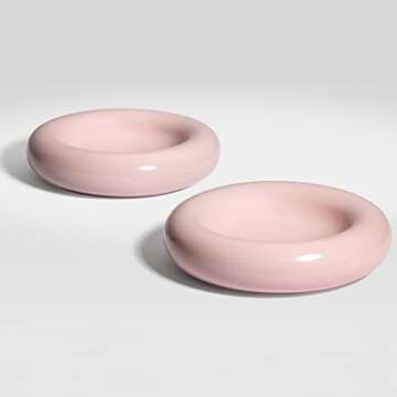 CatGuru Ceramic Cat Bowls - No Spill, Whisker Stress Free, Non Skid for Food and Water (Torus, Pink)