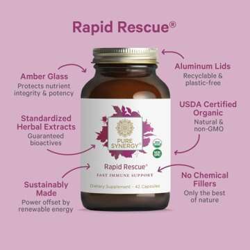 PURE SYNERGY Rapid Rescue | Organic Immune Support Capsules | Herbal Immune Supplement with Echinacea, Elderberry, and Olive Leaf Extracts | for Immediate Immune Support (42 Capsules)