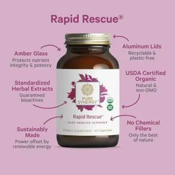 PURE SYNERGY Rapid Rescue | Organic Immune Support Capsules | Herbal Immune Supplement with Echinacea, Elderberry, and Olive Leaf Extracts | for Immediate Immune Support (42 Capsules)