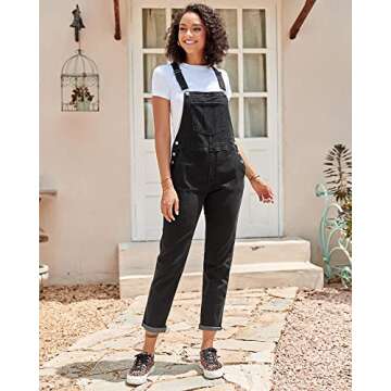 GRAPENT Womens Overall Jumpsuit Womens Overall Women Bib Overalls Baggy Overalls for Women Cotton Overalls Vintage Overalls Color Iconic Black Size Large Size 12 Size 14