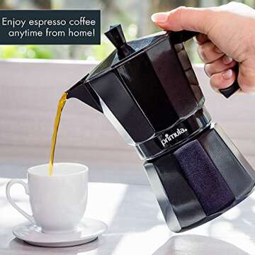 Primula Classic Stovetop Espresso and Coffee Maker, Moka Pot for Italian and Cuban Café Brewing, Greca Coffee Maker, Cafeteras, 6 Espresso Cups, Black