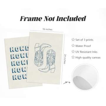 Western Cowgirl Wall Art Decor Blue Coastal Canvas Wall Art Preppy Posters Boots Prints Cowboy Howdy...