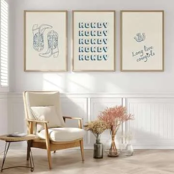 Western Cowgirl Wall Art Decor Blue Coastal Canvas Wall Art Preppy Posters Boots Prints Cowboy Howdy Posters Aesthetic Granddaughter Pictures for Dorm Room Bedroom 16x24x3 Inch Unframed
