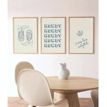 Western Cowgirl Wall Art Decor Blue Coastal Canvas Wall Art Preppy Posters Boots Prints Cowboy Howdy Posters Aesthetic Granddaughter Pictures for Dorm Room Bedroom 16x24x3 Inch Unframed