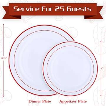 Patelai 50 Pcs Plastic Plates with Rim 10.25", 7.5" Disposable Dinnerware Set for 25 Guests Heavy Du...