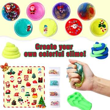 ThinkMax Advent Calendar 2023 with 24 Days Christmas Slime Kit Christmas Countdown Calendars Surprise Gifts Girls Boys Xmas Stocking Stuffers, Christmas Slime Supplies for Party Favors
