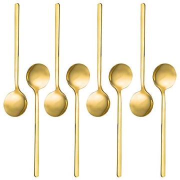 Pack of 8, Gold Plated Stainless Steel Espresso Spoons, findTop Mini Teaspoons Set for Coffee Sugar ...