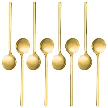 Pack of 8, Gold Plated Stainless Steel Espresso Spoons, findTop Mini Teaspoons Set for Coffee Sugar ...