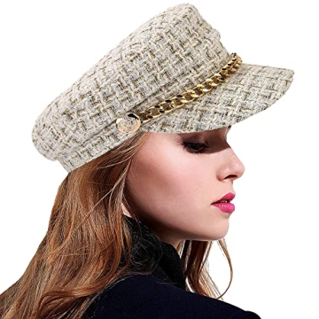 Women Tweed-Plaid-Newsboy Fiddler Cap Classic Cabbie-Berets Hat Winter Fashion Teens Adjustable 55-5...