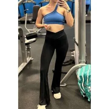 Sunzel Flare Leggings, Crossover Yoga Pants with Tummy Control, High Waisted and Wide Leg, No Front Seam Black Small 34" Inseam