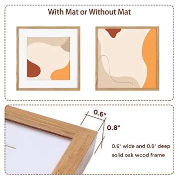 16x16 Oak Wood Picture Frame, 16"x16" Picture Frame Matted to 12"x12", Square Frame 16 x 16 with Real Glass, 16x16 Wood Frame for Wall - Beige Oak Color, 1 Pack