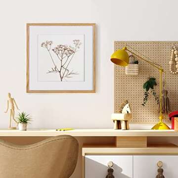 16x16 Oak Wood Picture Frame, 16"x16" Picture Frame Matted to 12"x12", Square Frame 16 x 16 with Real Glass, 16x16 Wood Frame for Wall - Beige Oak Color, 1 Pack