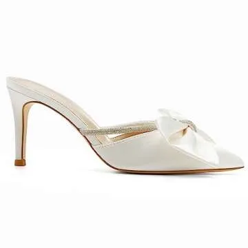 Coutgo Women's Rhinestone Bow Heels Mules for All Occasions