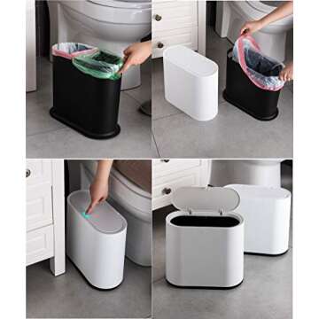 KLGO Slim Plastic Trash Can with Lid - 10L Waste Basket