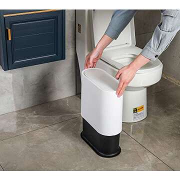KLGO Slim Plastic Trash Can with Lid - 10L Waste Basket