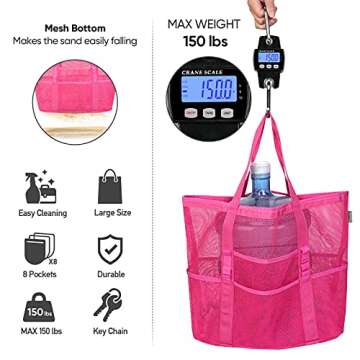 BALEINE Large Beach Bag Pool Bags, Mesh Beach Tote for Toys, Towel, flip flops, Pink