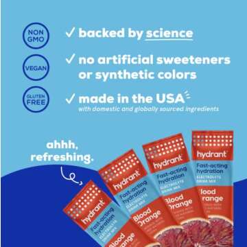 HYDRANT Hydrate, Individual Hydration Electrolyte Powder Stick Packets with No Artificial Sweeteners, Colors, or Fillers (Blood Orange, 30 Pack)