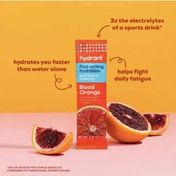 HYDRANT Hydrate, Individual Hydration Electrolyte Powder Stick Packets with No Artificial Sweeteners, Colors, or Fillers (Blood Orange, 30 Pack)