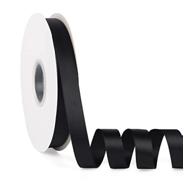 Double Faced Solid Color Black Satin Ribbon 5/8" X 50 Yards Continuous, High Density Polyester Ribbo...