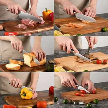 NANFANG BROTHERS Knife Set, 15-Piece Damascus Kitchen Knife Set with Block, ABS Ergonomic Handle for Chef Knife Set, Carving Fork, Disconnect-type Knife Block Set (Black)