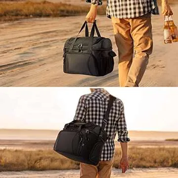 Double Leaves 36 Cans Extra Large Flight Attendant Lunch Bag Crew Cooler, Insulated Lunch Bag for Men Lunch Box Travel Cooler Bag Soft Luggage Pilot for Work Camping Sports Picnic Black