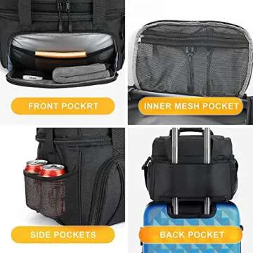 Double Leaves 36 Cans Extra Large Flight Attendant Lunch Bag Crew Cooler, Insulated Lunch Bag for Men Lunch Box Travel Cooler Bag Soft Luggage Pilot for Work Camping Sports Picnic Black