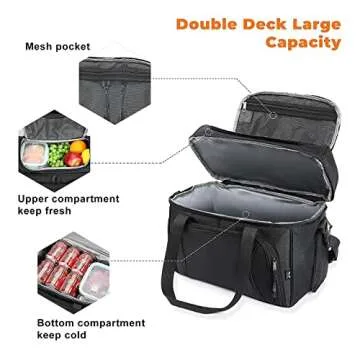 Double Leaves 36 Cans Extra Large Flight Attendant Lunch Bag Crew Cooler, Insulated Lunch Bag for Men Lunch Box Travel Cooler Bag Soft Luggage Pilot for Work Camping Sports Picnic Black