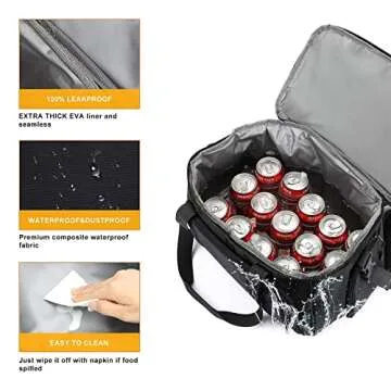 Double Leaves 36 Cans Extra Large Flight Attendant Lunch Bag Crew Cooler, Insulated Lunch Bag for Men Lunch Box Travel Cooler Bag Soft Luggage Pilot for Work Camping Sports Picnic Black