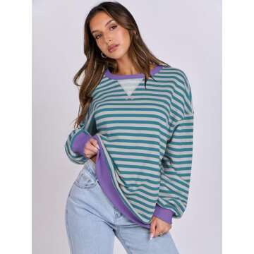 Stylish ANRABESS Striped Oversized Sweatshirt for Women