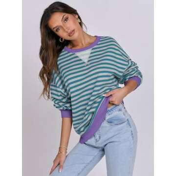 Stylish ANRABESS Striped Oversized Sweatshirt for Women