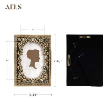 AELS 4x6 Inch Vintage Black Picture Frame, Elegant Antique Photo Frames with Glass Front, Photo Disp...