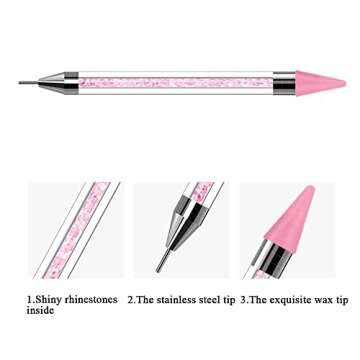 Mouygj Rhinestone Picker Dotting Pen, Nail Dotting Tool Double Head Wax Pen, Rhinestone Pickup Tool for DIY Nail Art