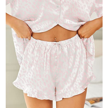 Chic HOTOUCH Silk Satin Pajama Set for Women - Pink Leopard