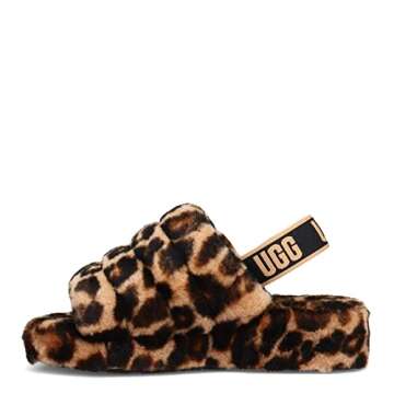 UGG Women's Fluff Yeah Slide Panther Print Slipper, Butterscotch, 9