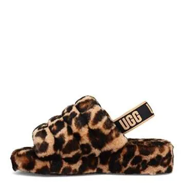 UGG Women's Fluff Yeah Slide Panther Print Slipper, Butterscotch, 9