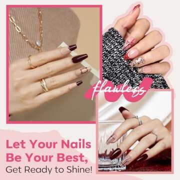 Modelones Six-Color Red Nude Gold Glitter Nail Polish Set Quick Dry Burgundy Sparkle Gift for Women ...