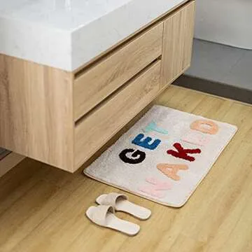 ABOUND LIFESTYLE Bath Mat, Cute Bath Mat, Fade Resistant Cute Bathroom Decor, Funny Tufted Microfiber Bath Rug, Machine Washable, Extra Large Bath Mat, Non-Slip (32”x20”) (Get Naked)