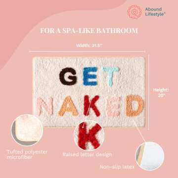 ABOUND LIFESTYLE Bath Mat, Cute Bath Mat, Fade Resistant Cute Bathroom Decor, Funny Tufted Microfiber Bath Rug, Machine Washable, Extra Large Bath Mat, Non-Slip (32”x20”) (Get Naked)