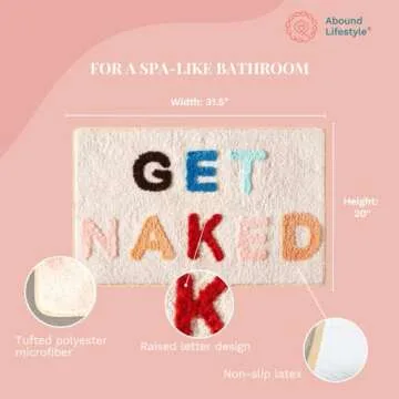ABOUND LIFESTYLE Bath Mat, Cute Bath Mat, Fade Resistant Cute Bathroom Decor, Funny Tufted Microfiber Bath Rug, Machine Washable, Extra Large Bath Mat, Non-Slip (32”x20”) (Get Naked)