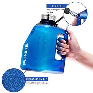 POPICHIC Water Bottle 2.7L Big Workout Gallon Jug Leak Proof for Sports Hiking Gym Outdoor (Transparent Blue)