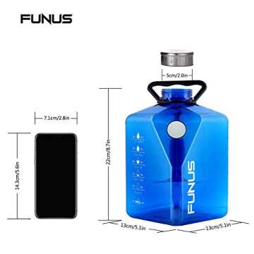 POPICHIC Water Bottle 2.7L Big Workout Gallon Jug Leak Proof for Sports Hiking Gym Outdoor (Transparent Blue)