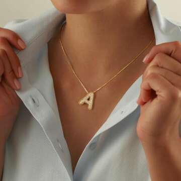 Turandoss Bubble Letter Necklace Gold - Initial A Necklaces for Women, Gold Necklace for Women, Pendant Necklace for Women, Charm Necklace, Chunky Gold Necklace, Cute Jewelry