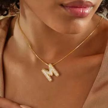 Turandoss Gold Bubble Letter Necklace for Stylish Women