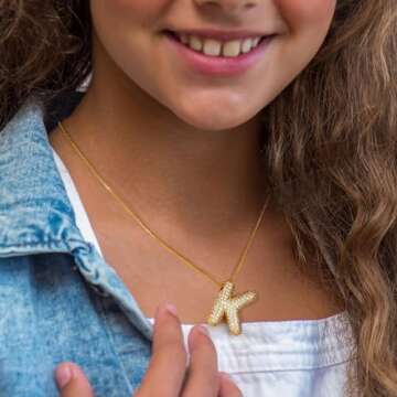 Turandoss Bubble Letter Necklace Gold - Initial A Necklaces for Women, Gold Necklace for Women, Pendant Necklace for Women, Charm Necklace, Chunky Gold Necklace, Cute Jewelry