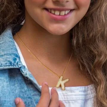 Turandoss Gold Bubble Letter Necklace for Stylish Women